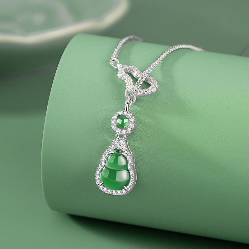 Gourd Jadeite Sterling Silver Necklace-Fortune & Prosperity
