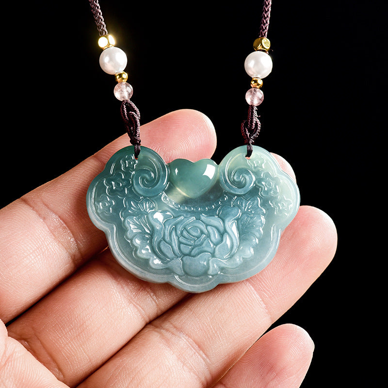 Fortune Bloom Protection Ruyi Jade Pendant Necklace-Emerald Ruyi Guardian