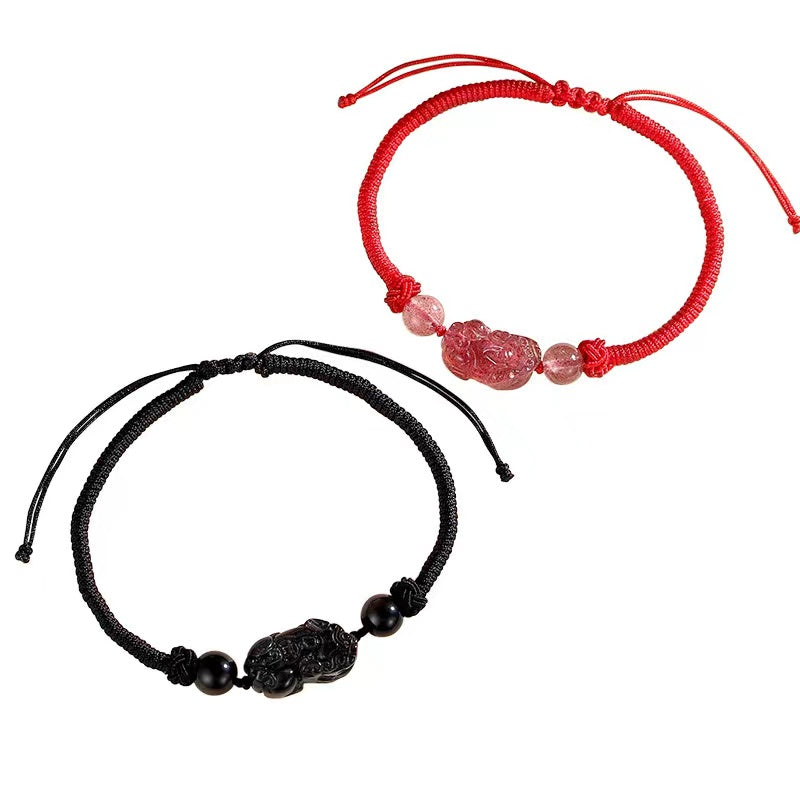 Strawberry Crystal Pixiu Couple Bracelet-Protection and Peace