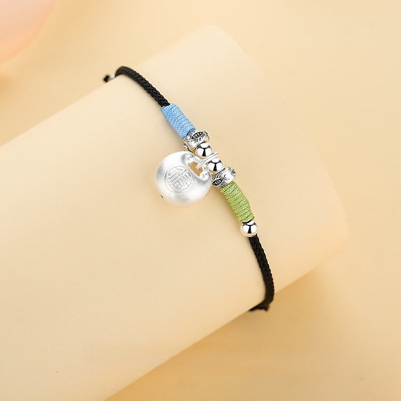 Silver Blessing Pouch String Bracelet – Peace, Happiness & Everyday Joy