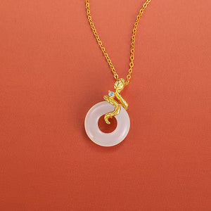 Gold Snake White Jade Pendant Necklace-Passion & Determination