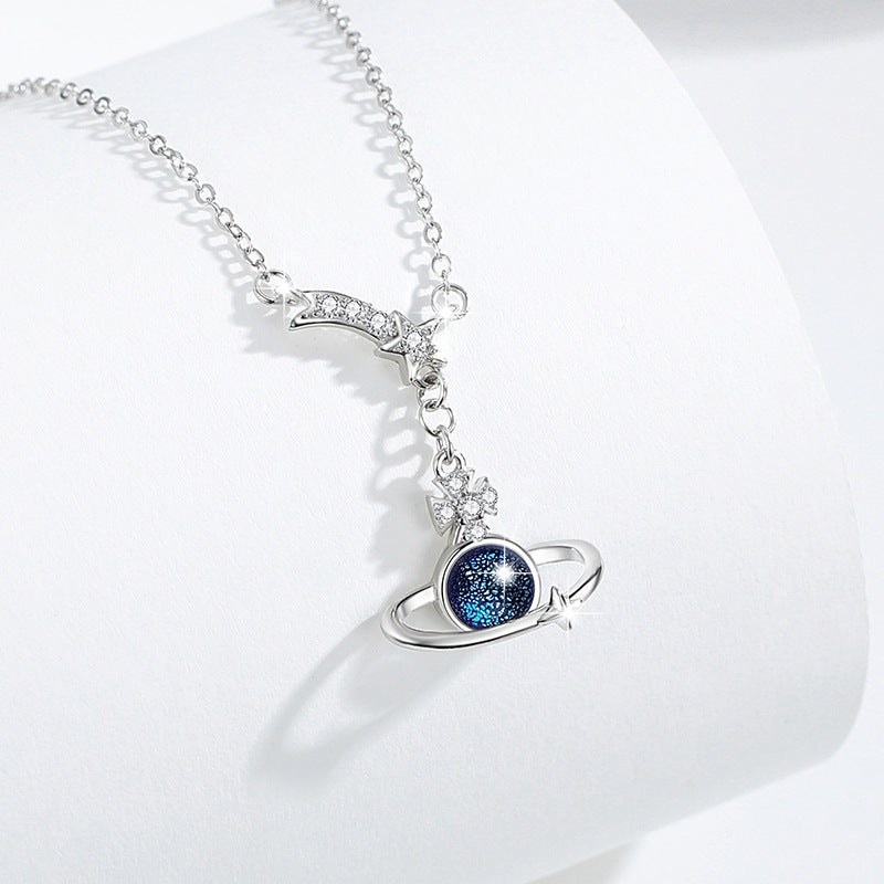 Saturn & Shooting Star Sterling Silver Necklace-Celestial Romance