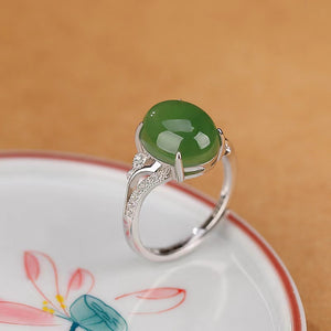 Hetian Jade Cabochon Ring-Prosperity Luck