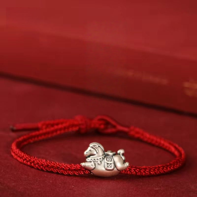 999 Silver "Heavenly Joy" Pony Bracelet with Adjustable Handmade Cord