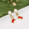 Pearl Koi Fish Drop Earrings – Elegant Gold-Plated Studs with Enamel & Crystals