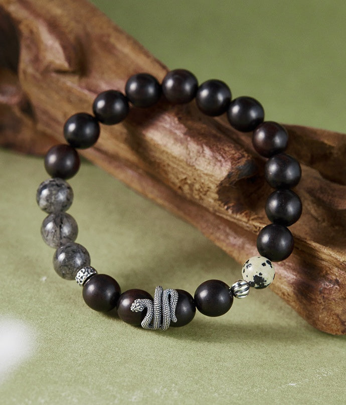 Coiled Serpent Ebony Rutilated Quartz Bracelet-Fearless Soul