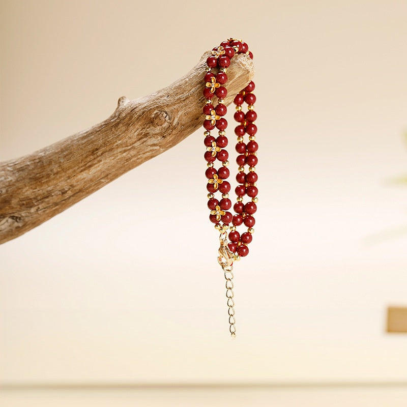 Cinnabar Four-Leaf Clover Bracelet-Luck Close at Hand