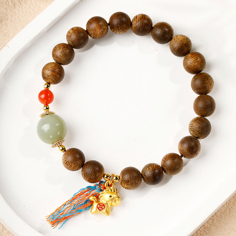 Gold-Tone Lucky Horse Agarwood Bracelet-Steady Progress