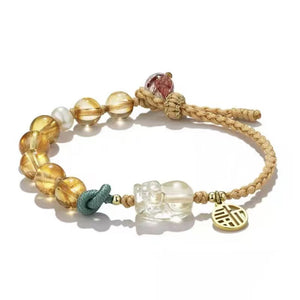 Rutilated Quartz Pixiu Fu Yellow Crystal Bracelet-Attract Luck