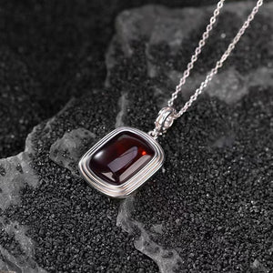 Natural Red Amber Pendant Silver Necklace-Luck Prosperity