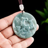 Grade A Blue Jadeite Goat Pendant – “Three Goats Bring Bliss” Carved Jade Amulet for Harmony & Prosperity