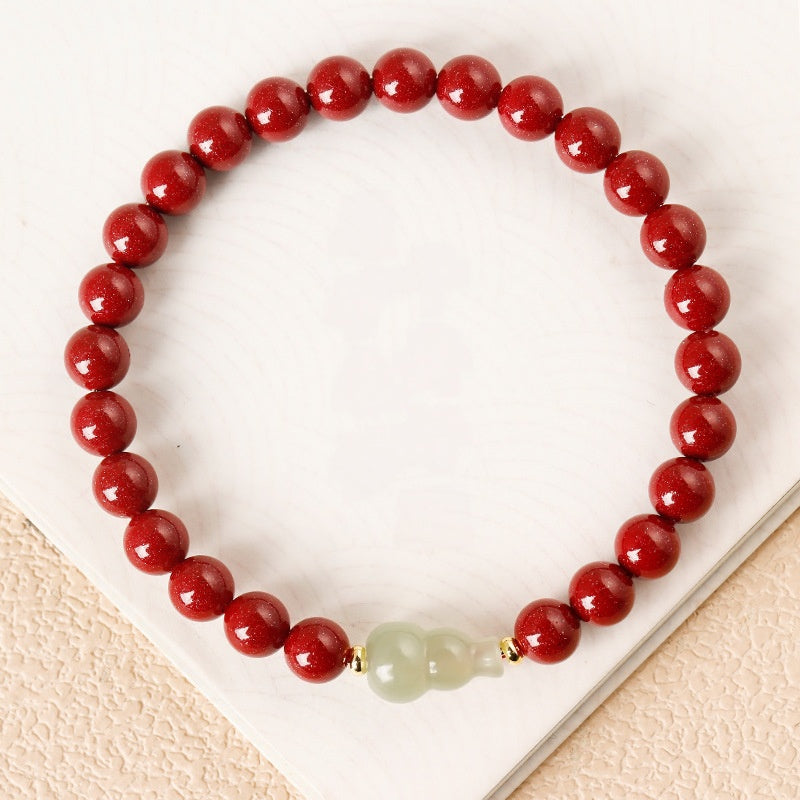 Hetian Jade Gourd Cinnabar Bracelet-Quiet Abundance
