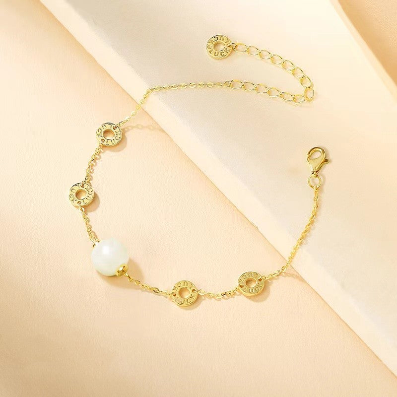 Hetian Jade Beads Silver Bracelet-Inner Peace