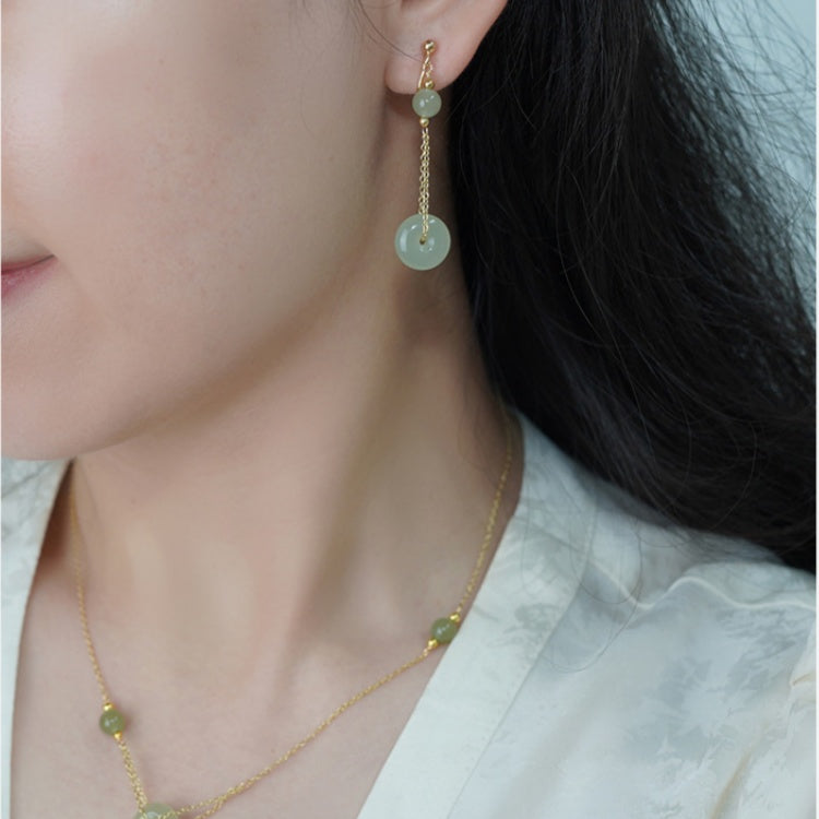 Nephrite Jade Peace Knot Drop Earrings-Timeless Serenity
