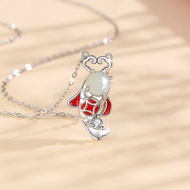 Success & New Heights-Koi Fish Nephrite Jade Sterling Silver Necklace