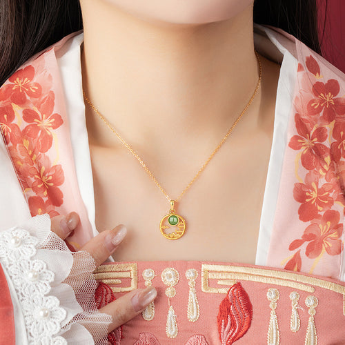 18K Gold-Plated Silver Auspicious Cloud Nephrite Jade Necklace-Serene Horizons
