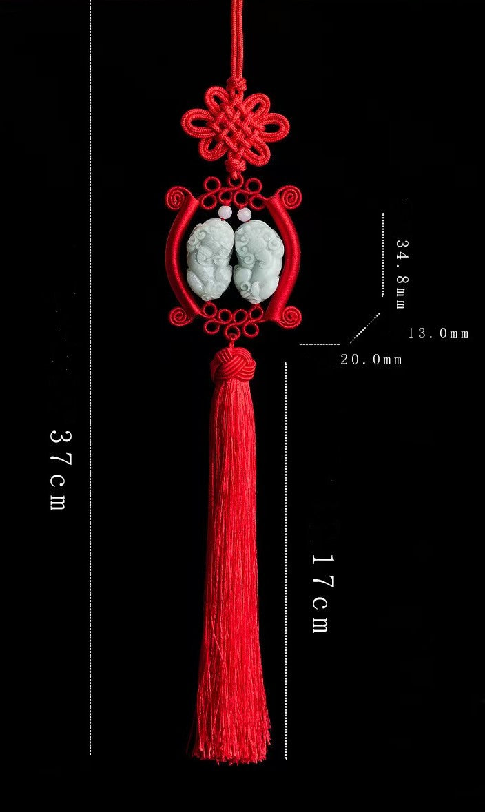 Double Pixiu Auto Hanging Ornament-Natural Jade