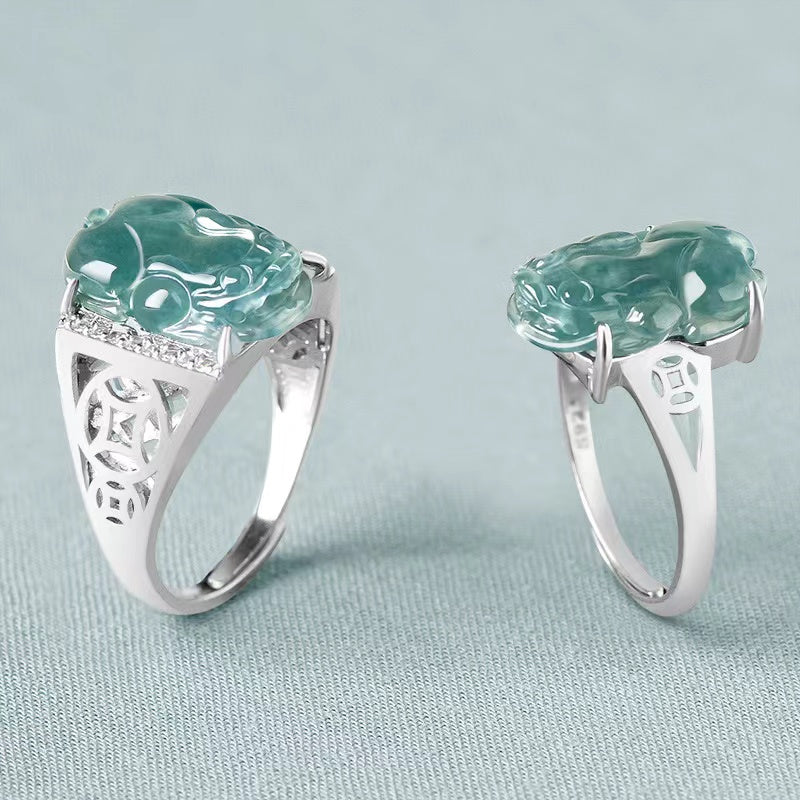 Pixiu Ice Jade Wealth Ring-925 Sterling Silver