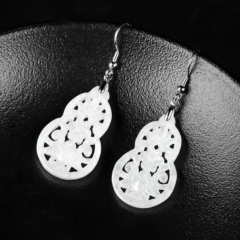 Wulu White Jadeite Wealth Earrings-Inner Peace