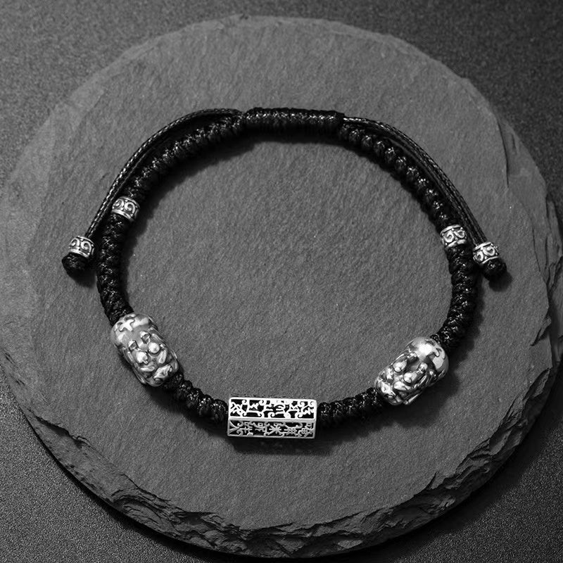 Double Silver Pixiu Men`s Bracelet-Attract Luck