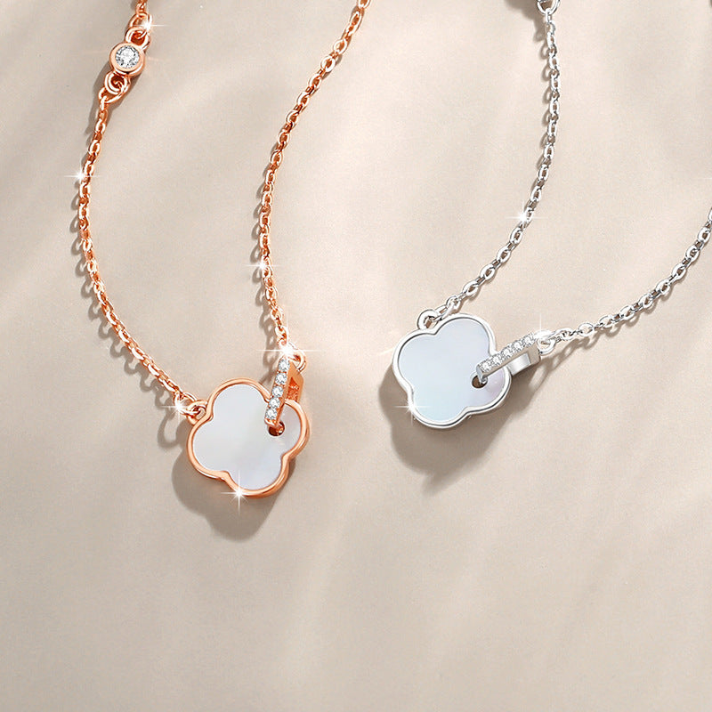Four Leaf Clover Mother of Pearl Necklace-A Lucky Encounter