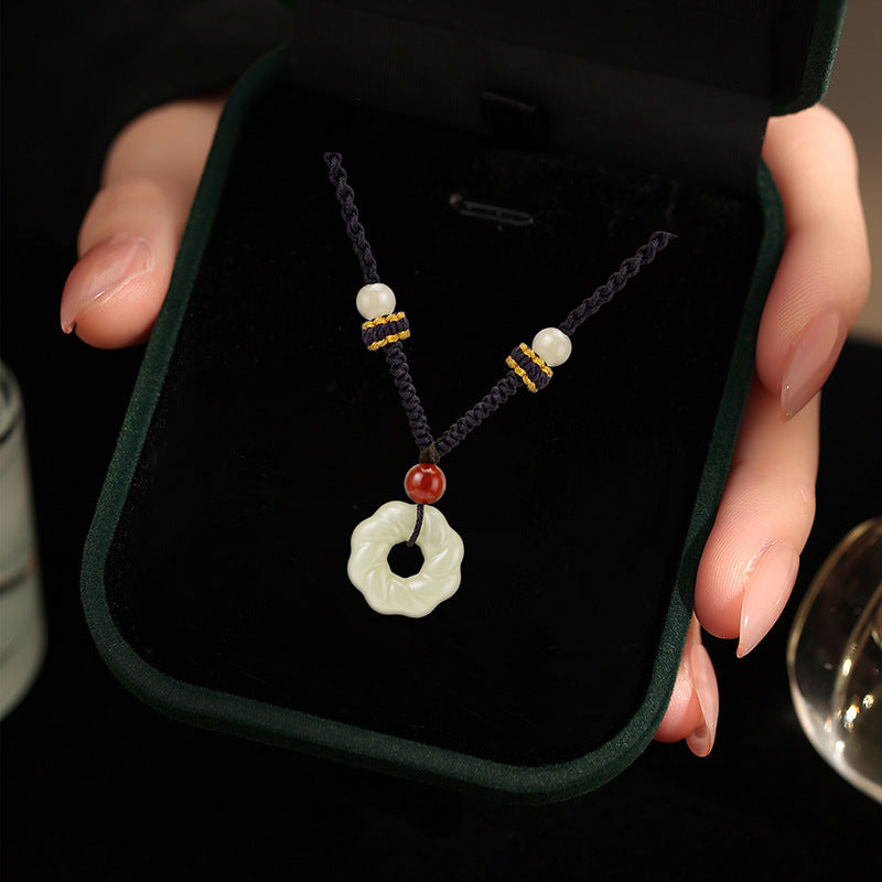 Quiet Wholeness-Nephrite Jade Cord Pendant Necklace