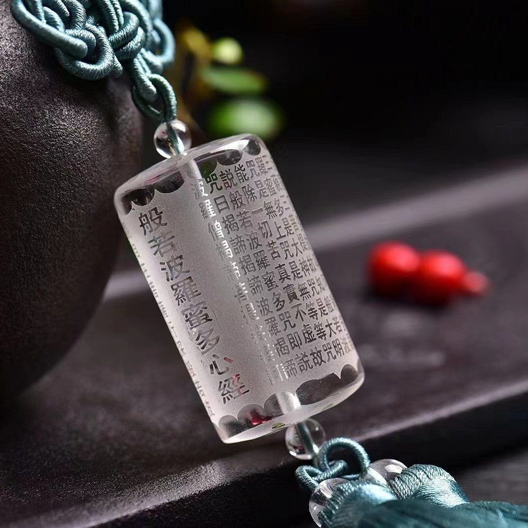 Heart Sutra Clear Quartz Cylinder Car Hanging Charm-Clear Mind