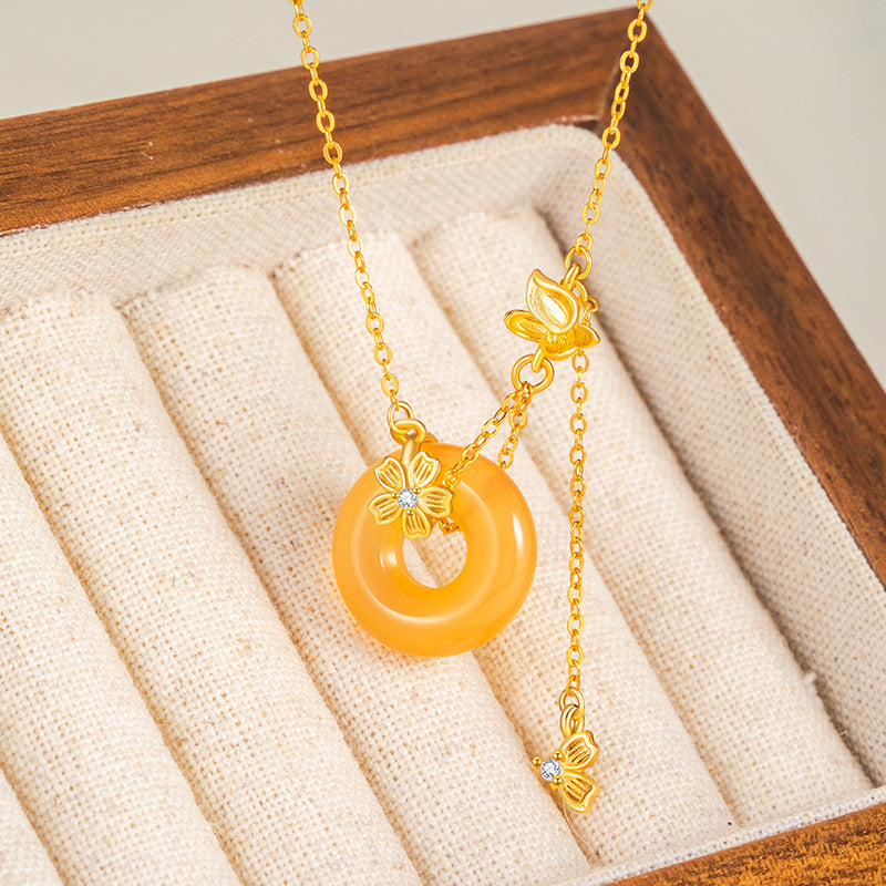 Butterfly Honey Orange Agate Necklace-Held in Love