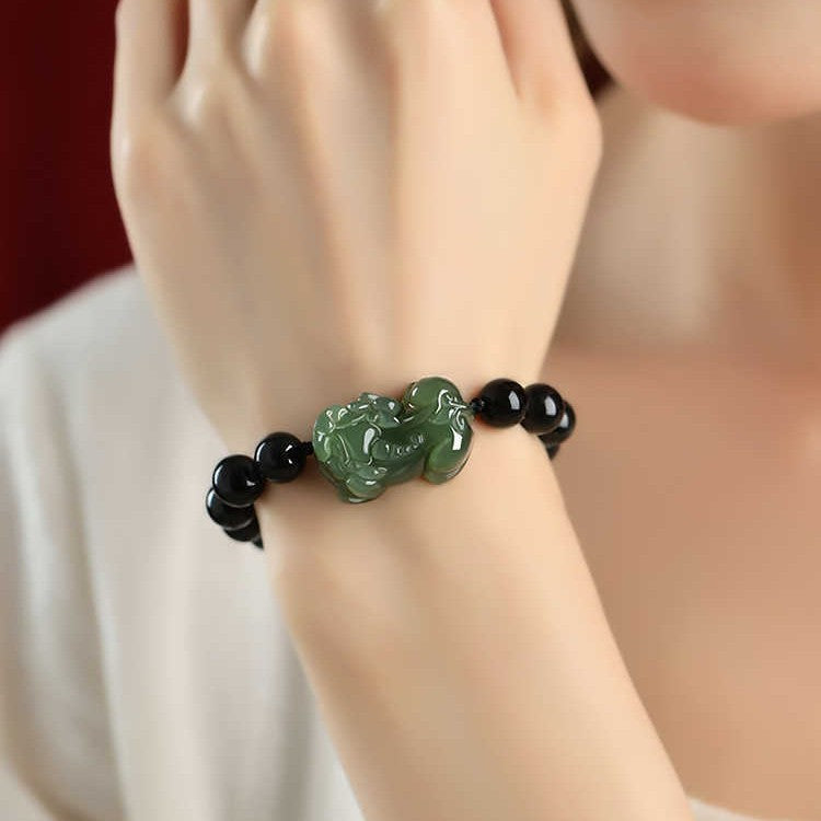 Hetian Jade Pixiu Obsidian Bracelet – Wealth Protection