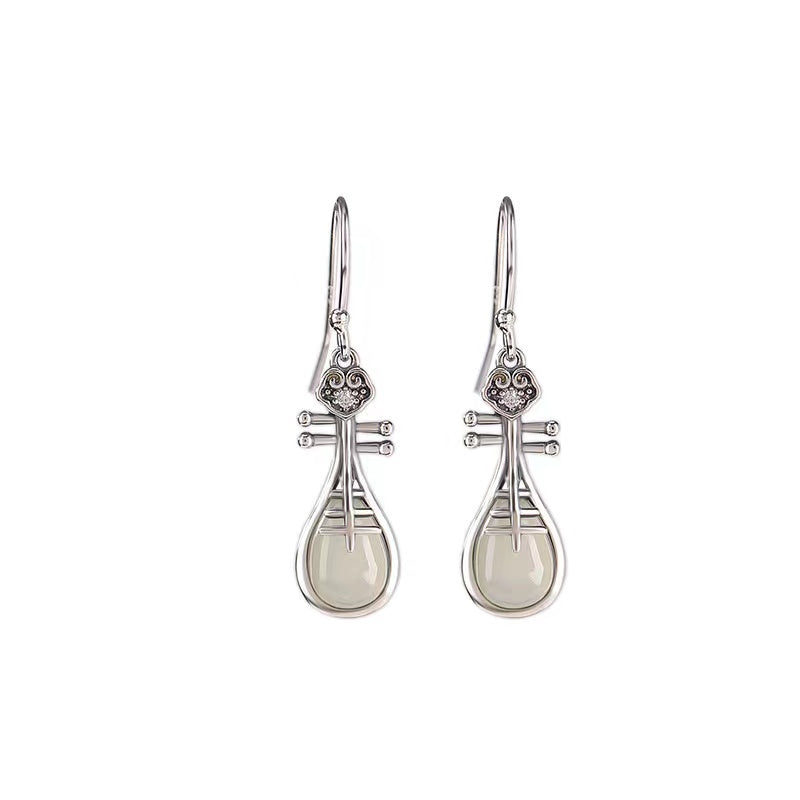 White Jade Lotus Silver Earrings-Inner Peace