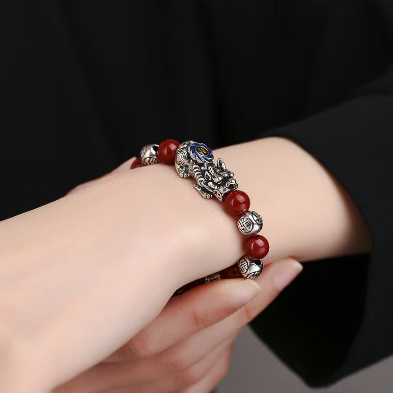Cinnabar Bead Pixiu Bracelet–Wealth & Protection