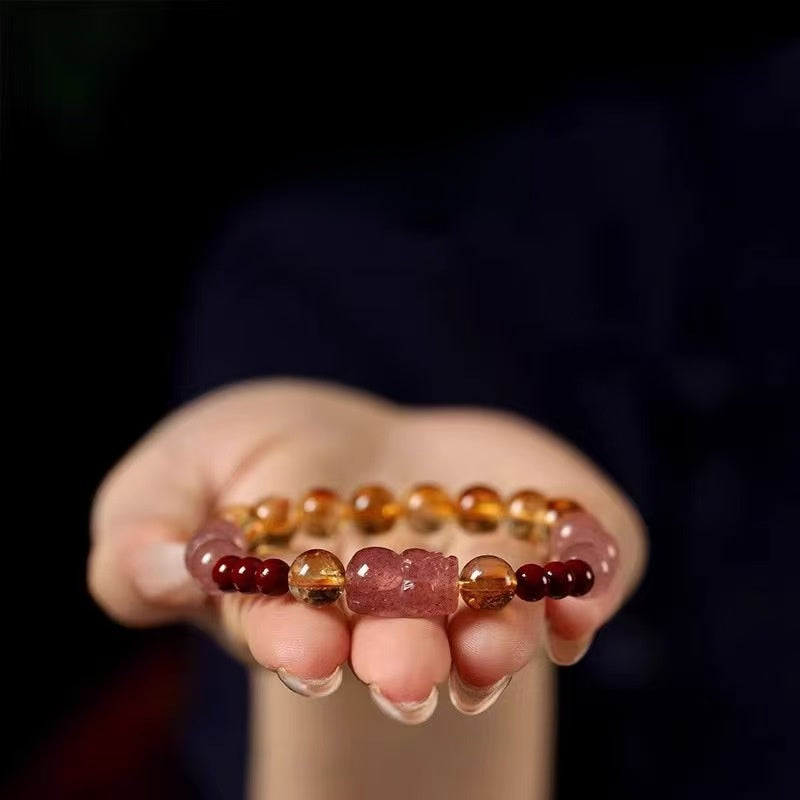Gentle Attraction Strawberry Quartz Pixiu Bracelet