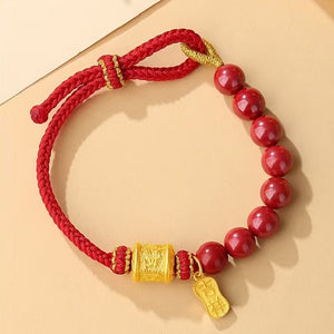 Tibetan Six True Words Red String Bracelet-Red Cinnabar Beads