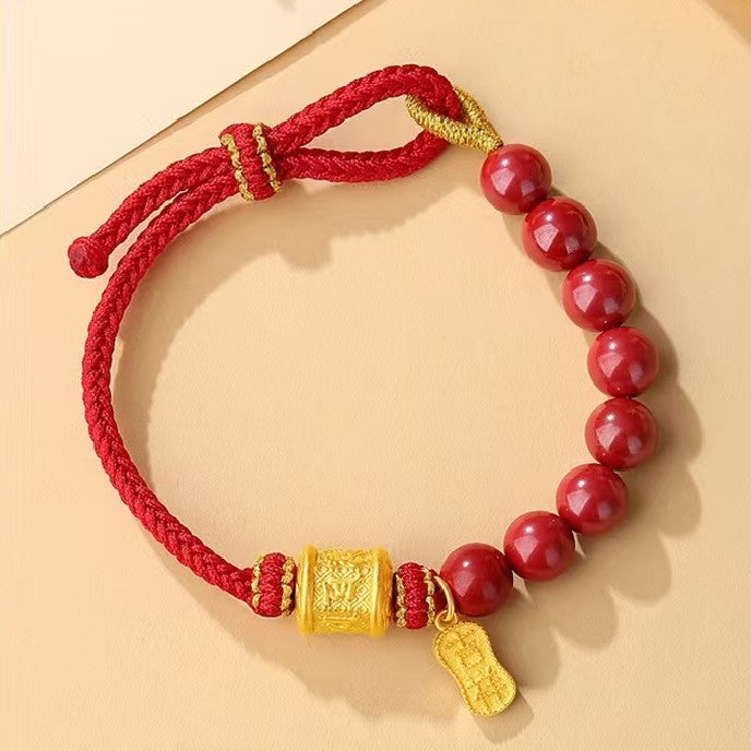 Tibetan Six True Words Red String Bracelet-Red Cinnabar Beads