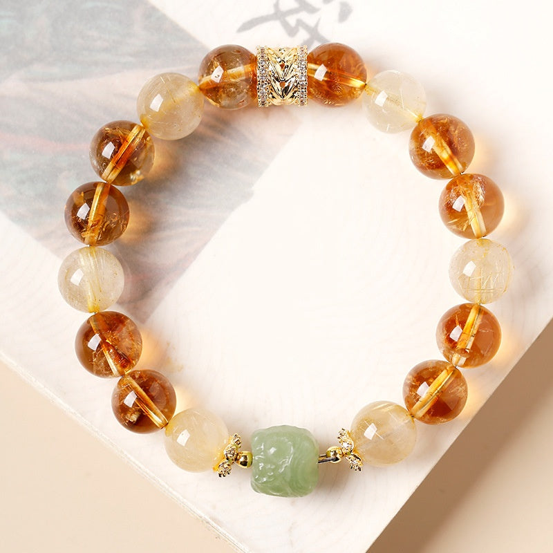 Confidence in Motion-Golden Rutilated Quartz Lion Bracelet