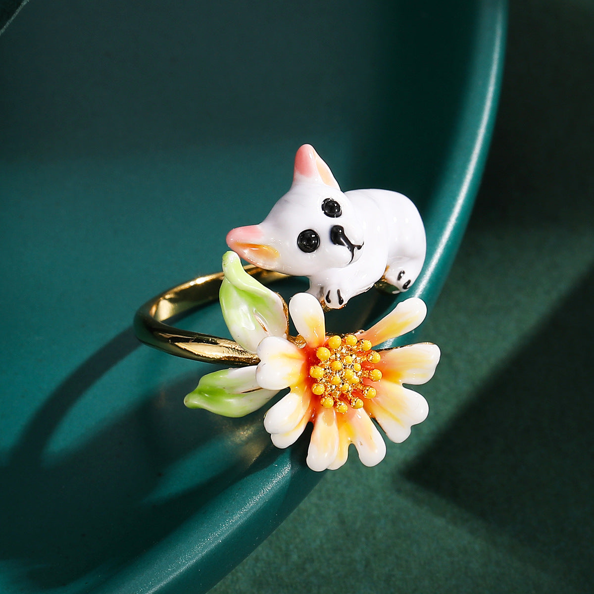 Puppy and Daisy Adjustable Enamel Ring-Everyday Joy