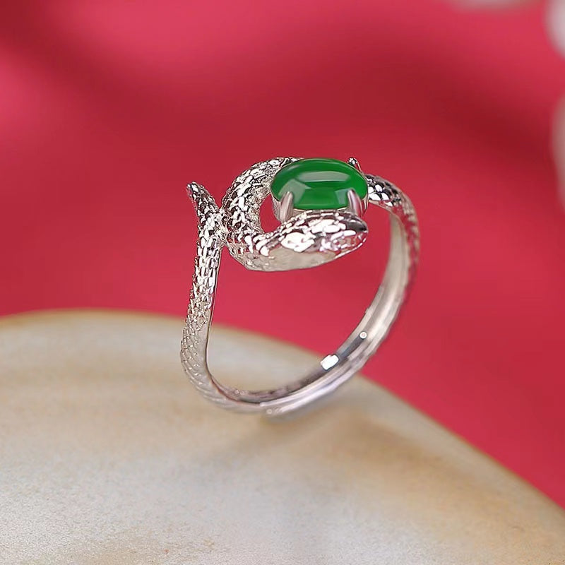 2025 Snake Year Green Jade Silver Ring-Wisdom and Intuition