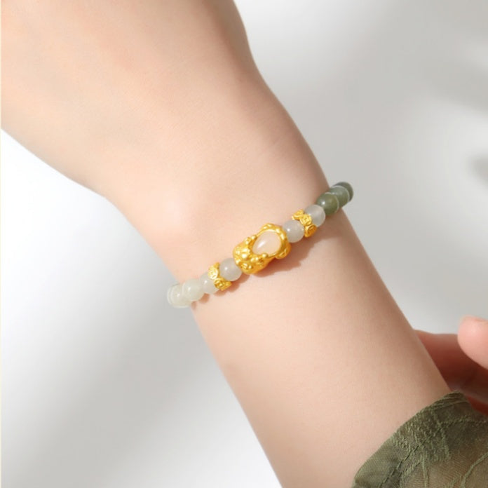 Abundance & Fortune-Pixiu Nephrite Jade Bracelet