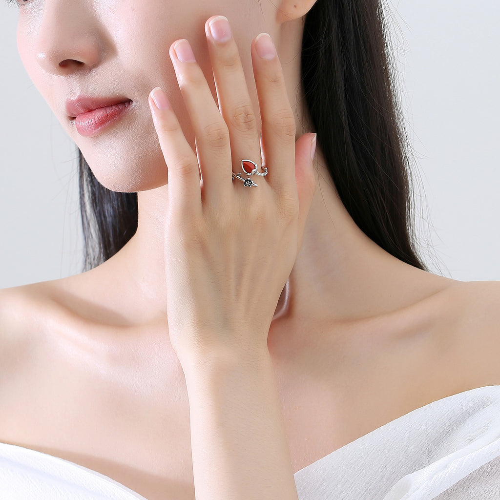 Rosebud Red Agate Silver Ring-Quiet Beginnings