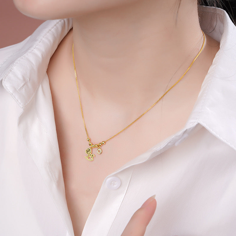 Golden Spark Horse Wealth Coin Necklace – 925 Silver Lucky Charm for 2026 Fortune
