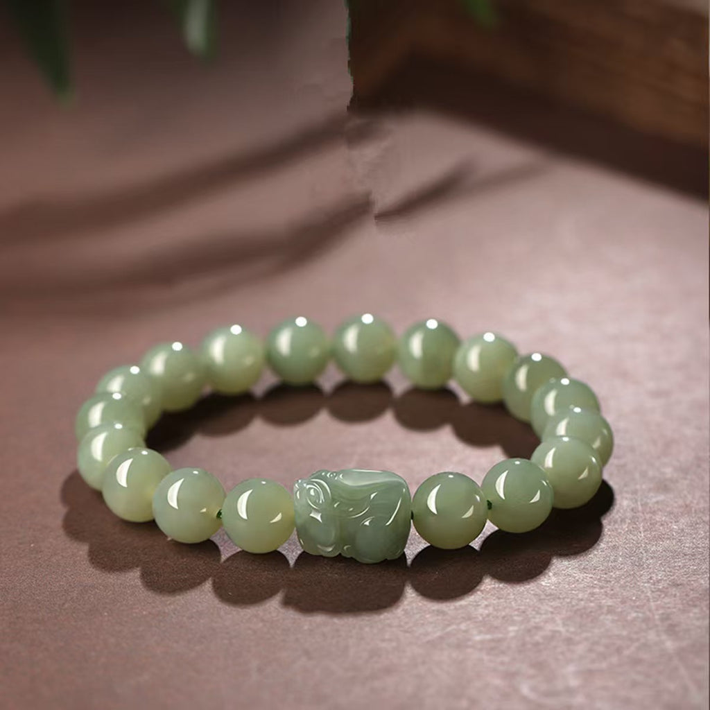 Natural Hetian Jade Pixiu Fortune Bead Bracelet-Attract Wealth