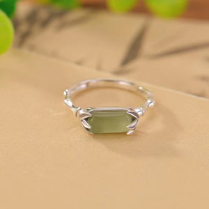 Natural Jade Bamboo Silver Ring-Prosperity Longevity