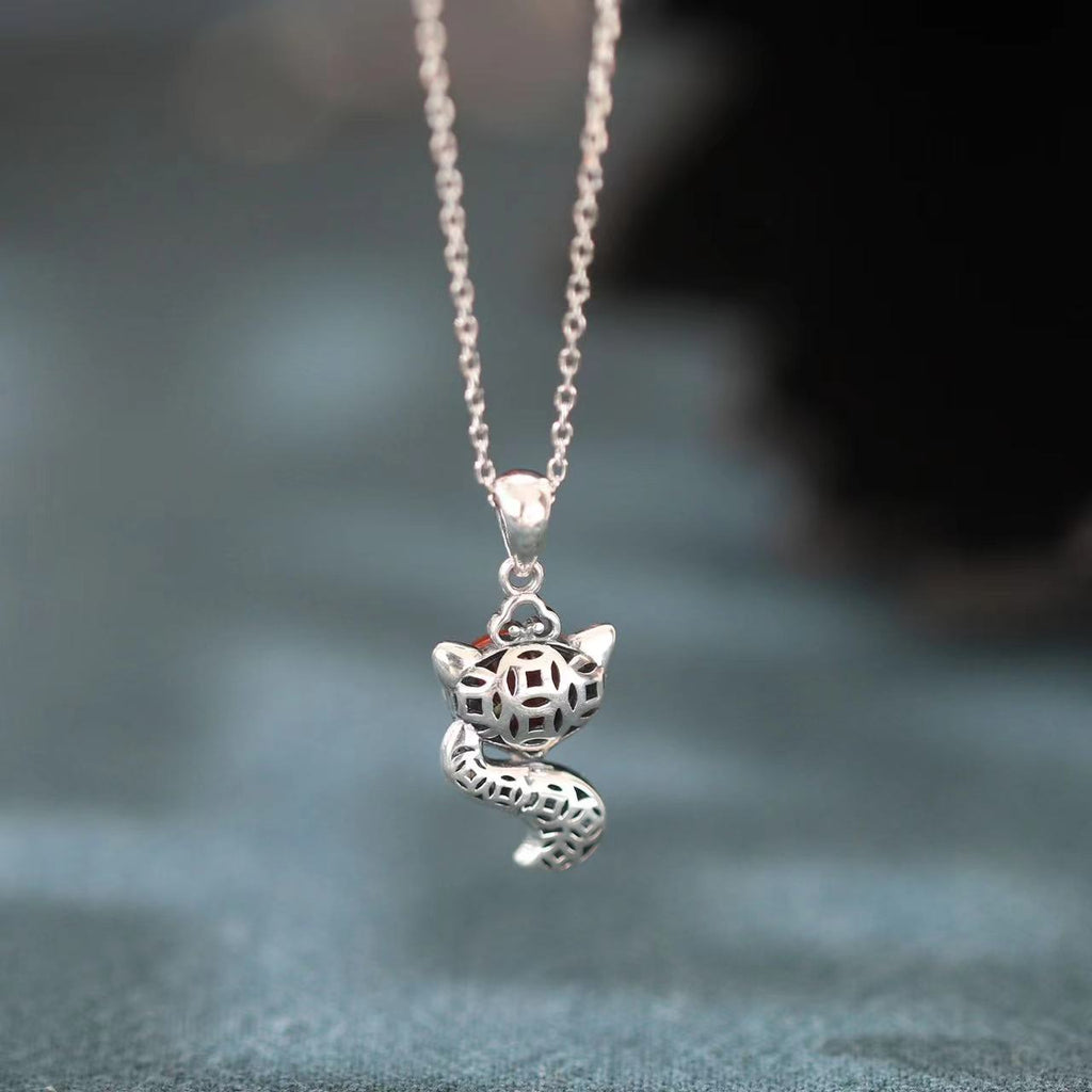 Fox Red Agate Silver Necklace-Protection