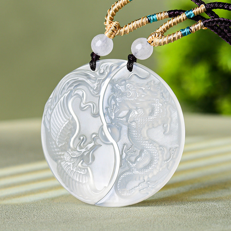 Dragon & Phoenix Couple Agate Unity Pendant Set – Love, Harmony