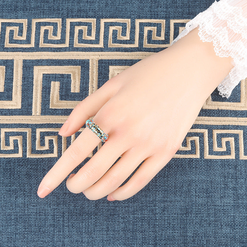 Tibetan Dzi Turquoise 925 Sterling Silver Ring-Mindful Serenity