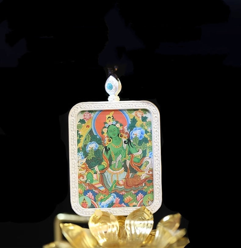 Grüne Tara Buddha Thangka Anhänger Halskette