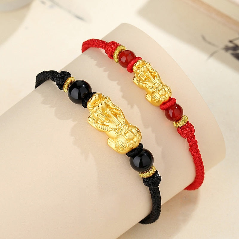 Golden Pixiu Couple String Bracelets – Lucky & Protection Red and Black String Set