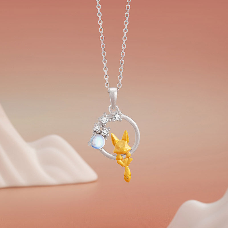 Fox and Flowers Two Tone Necklace-Blessings and Prosperity