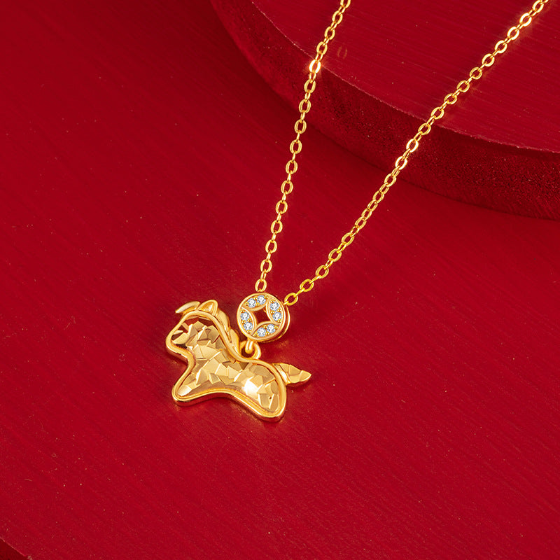 Horse and Coin Sterling Silver Necklace-Prosperity on Its Way