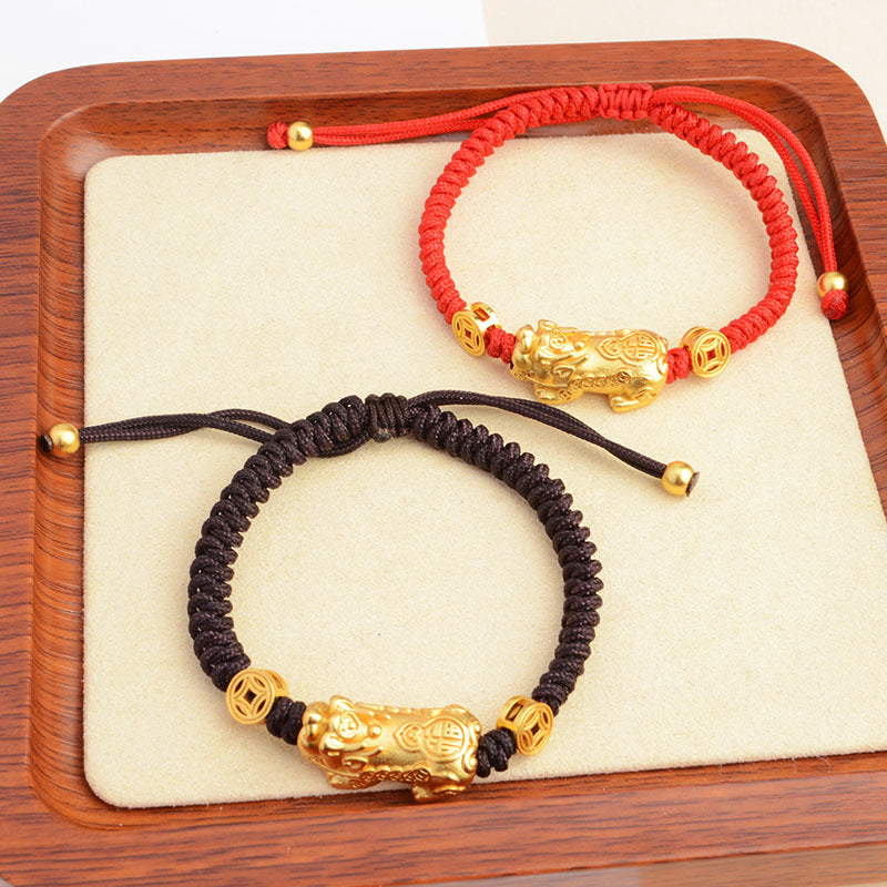 Pixiu Gold Plated Cord Bracelet-Wishes for Prosperity
